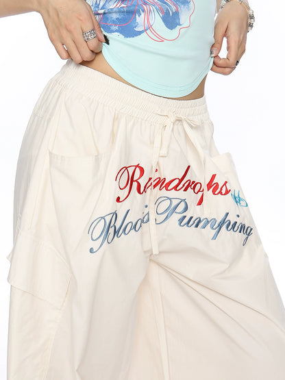 Letter Embroidery Loose Straight Casual Pants