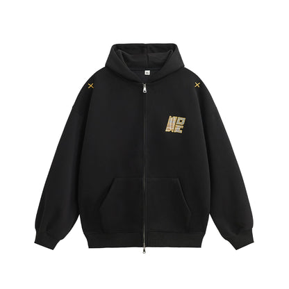 Embroidery Double Zipper Hoodie Jacket