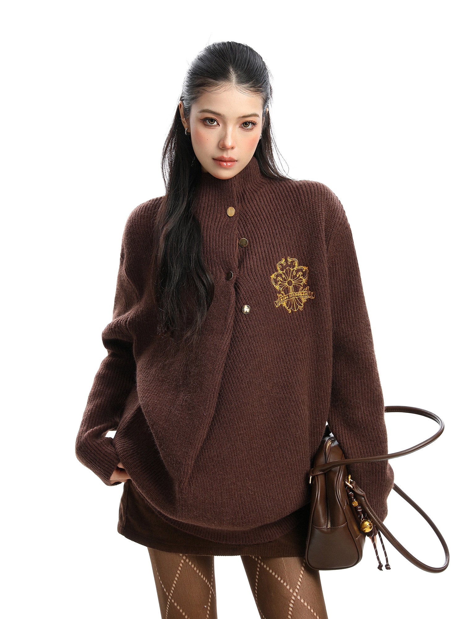 Cross Embroidery Turtleneck Sweater