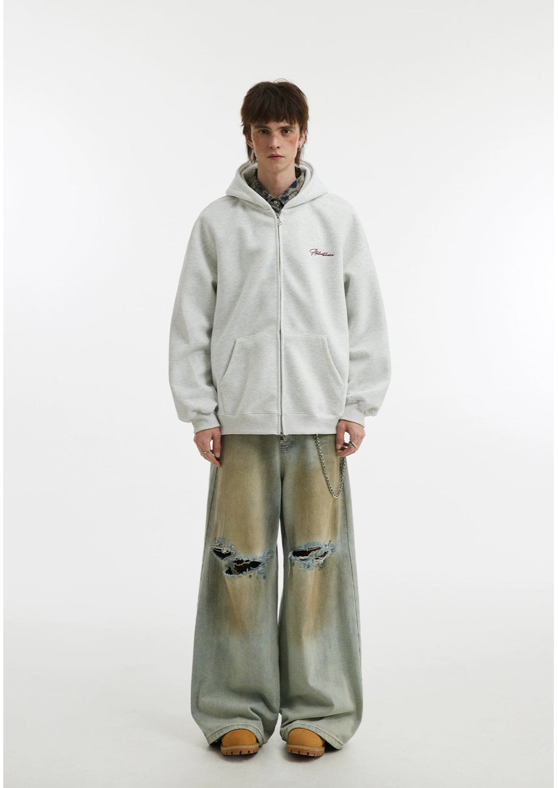 Unisex Soft Embroidered Double Zip Hoodie Jacket