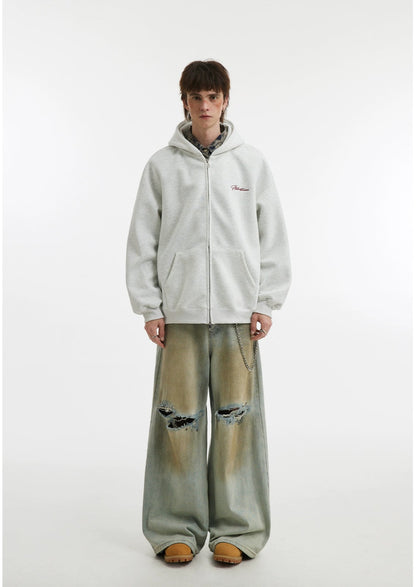 Unisex Soft Embroidered Double Zip Hoodie Jacket