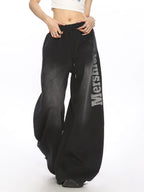 American Retro Distressed Letter Scimitar Wide-leg Sweatpants