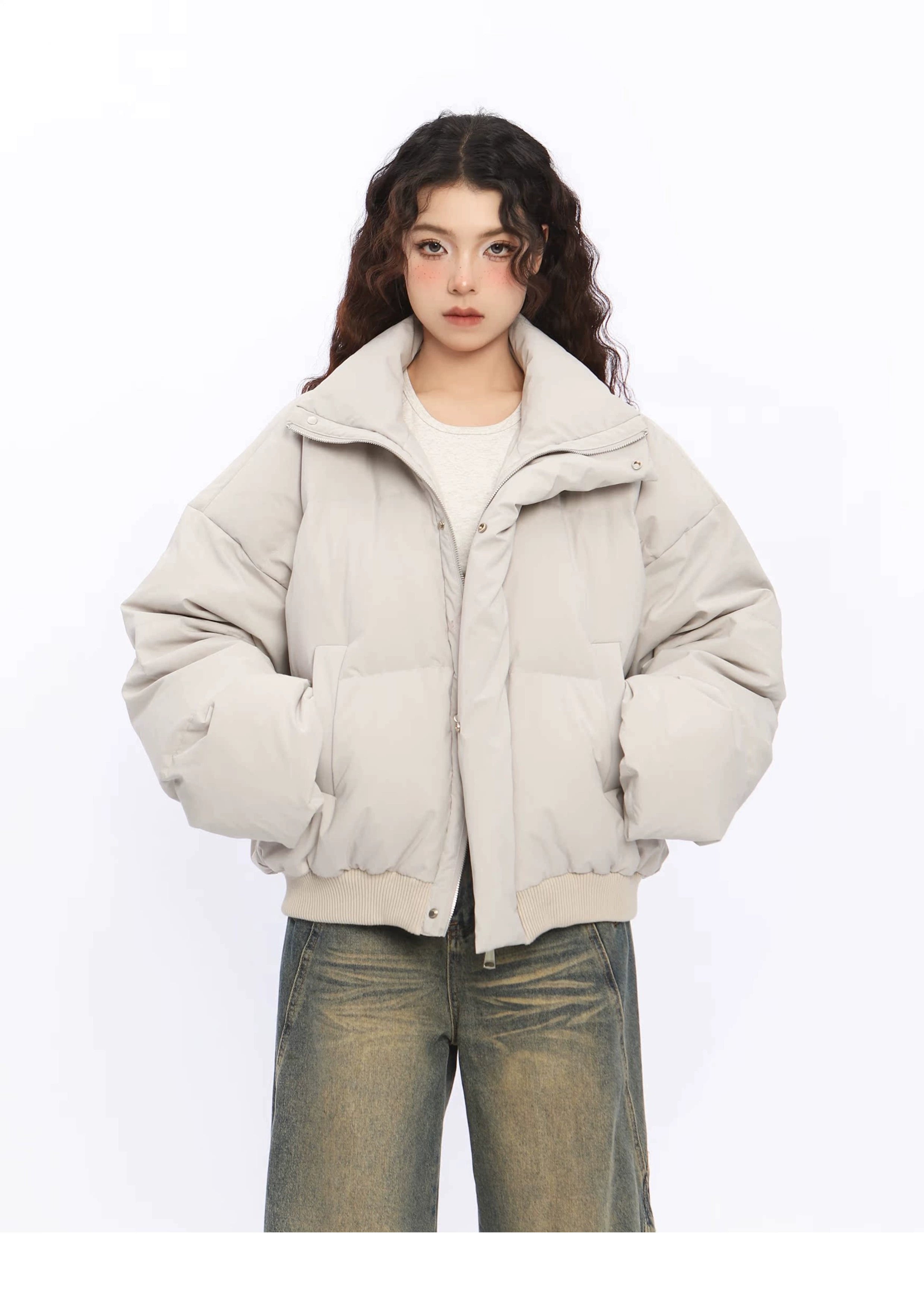 American Stand Collar Short Down Puffer Jacket