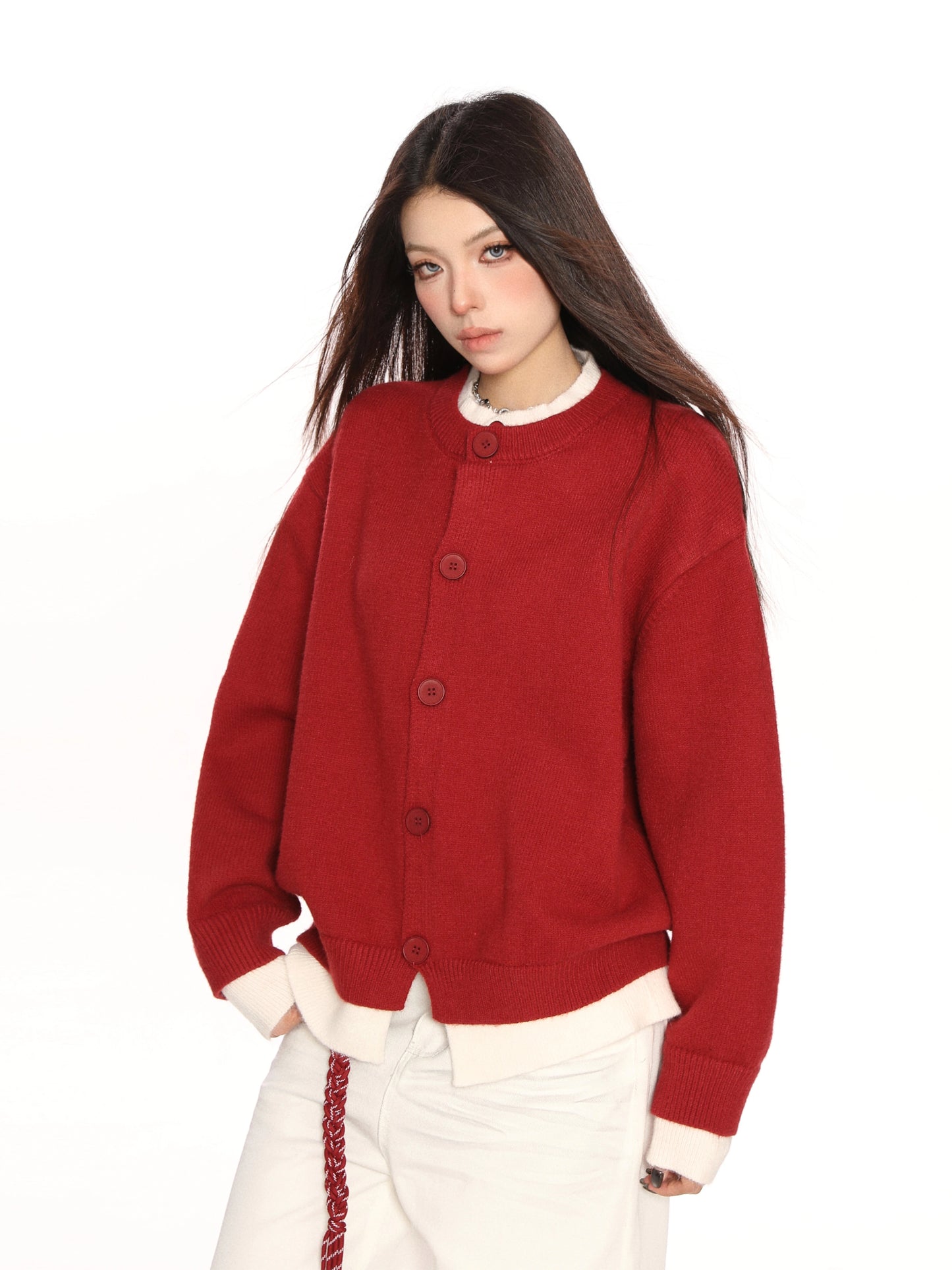Contrast Fake Two Pieces Knit Sweater