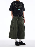 Distressed Cargo Shorts Multi-Pocket Cropped Pants