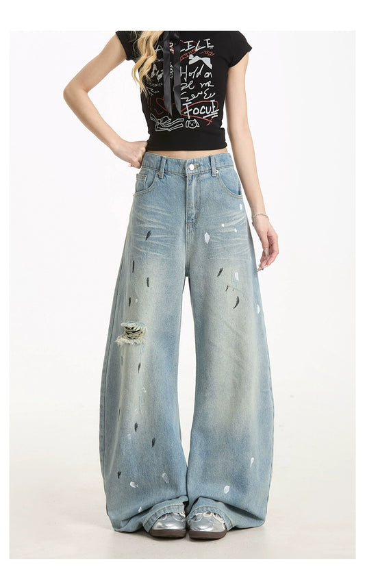 Ink-Splashed Ripped Jeans