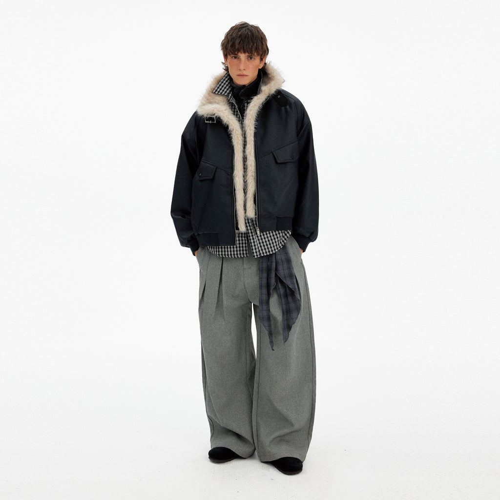 Fur Collar Patchwork PU Leather Jacket