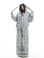 Full Print Star Rabbit Ears Hooded Sweatshirt Set