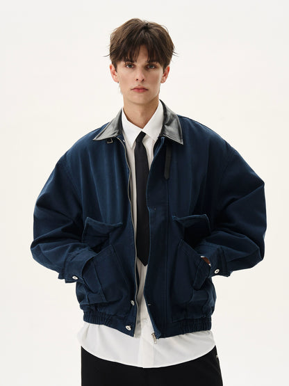 Cargo Bath Leather Collar Boxy Jacket