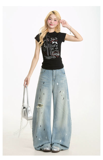 Ink-Splashed Ripped Jeans