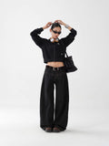 Black Basic Retro Wide-Leg Jeans