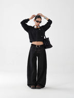 Black Basic Retro Wide-Leg Jeans