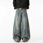 Deconstructed Broken Wide-Leg Washed Jeans