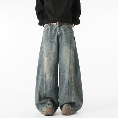 Deconstructed Broken Wide-Leg Washed Jeans