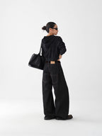 Black Basic Retro Wide-Leg Jeans