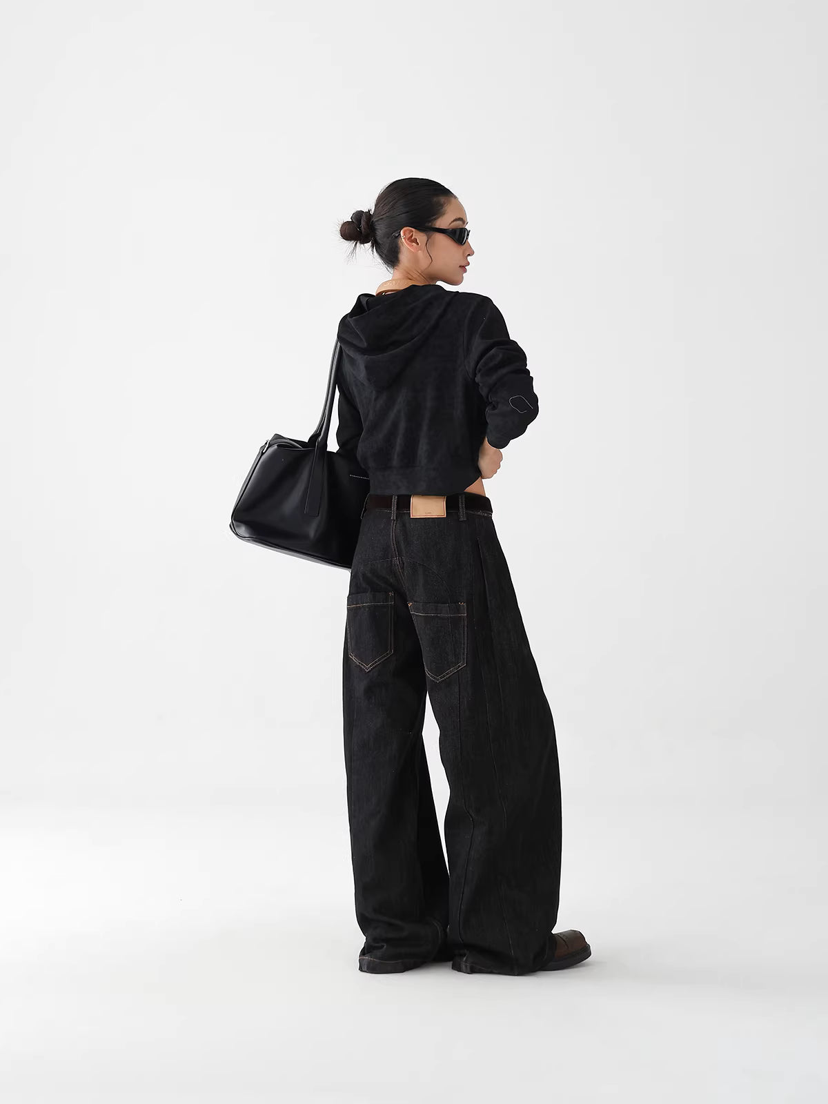 Black Basic Retro Wide-Leg Jeans