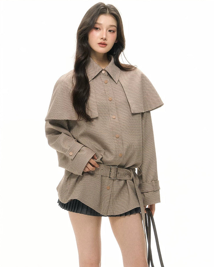 Houndstooth Detachable Cape Trench Jacket