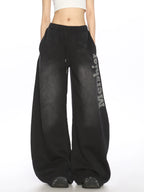 American Retro Distressed Letter Scimitar Wide-leg Sweatpants