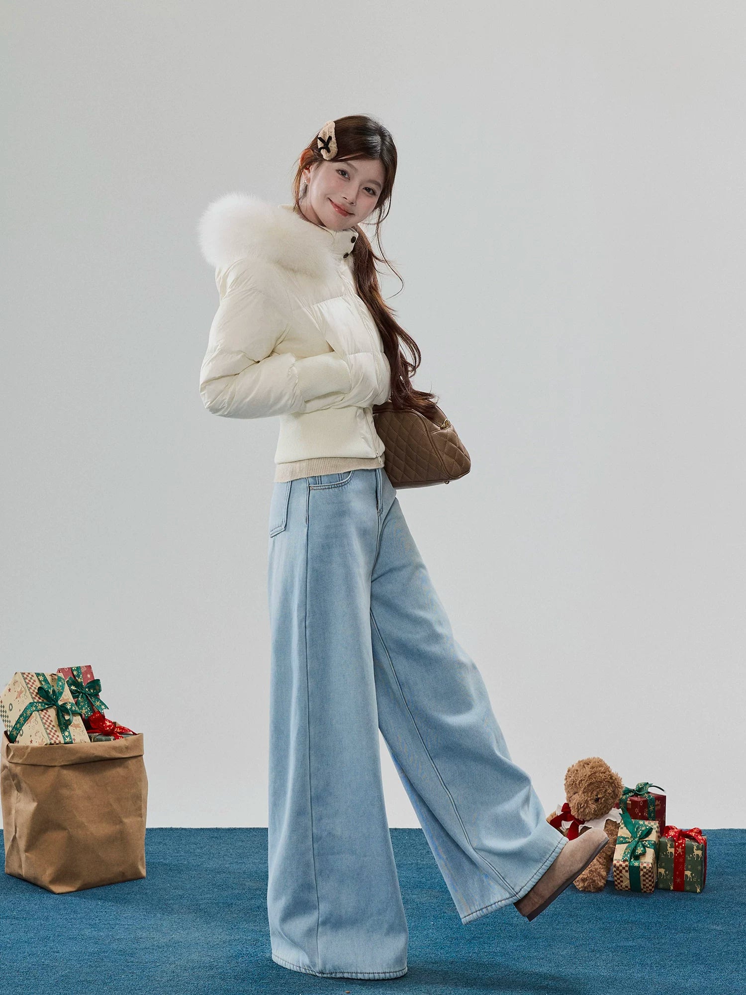 Fur-Trim Hooded Quilted Puffer Jacket