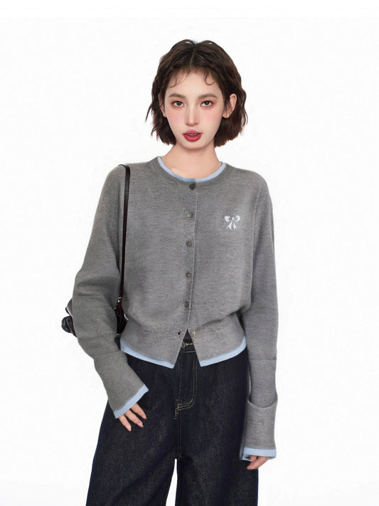 Grey Knitted Bow Sweater