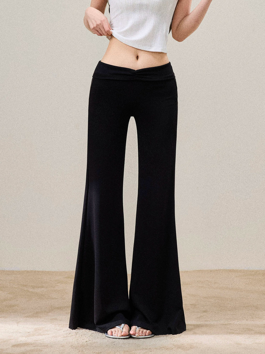 Low-Rise Flared Wide-Leg Pants