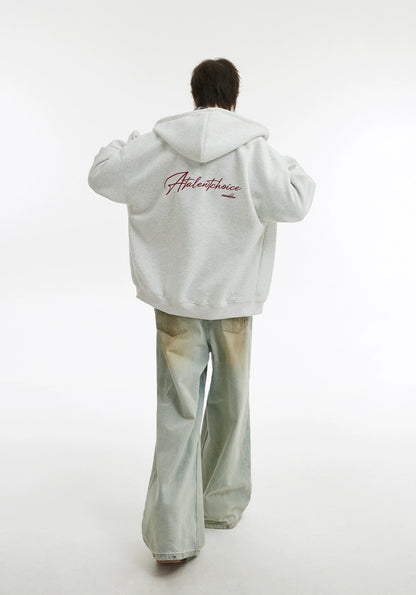 Unisex Soft Embroidered Double Zip Hoodie Jacket