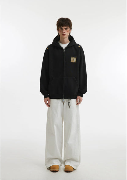 Embroidery Double Zipper Hoodie Jacket