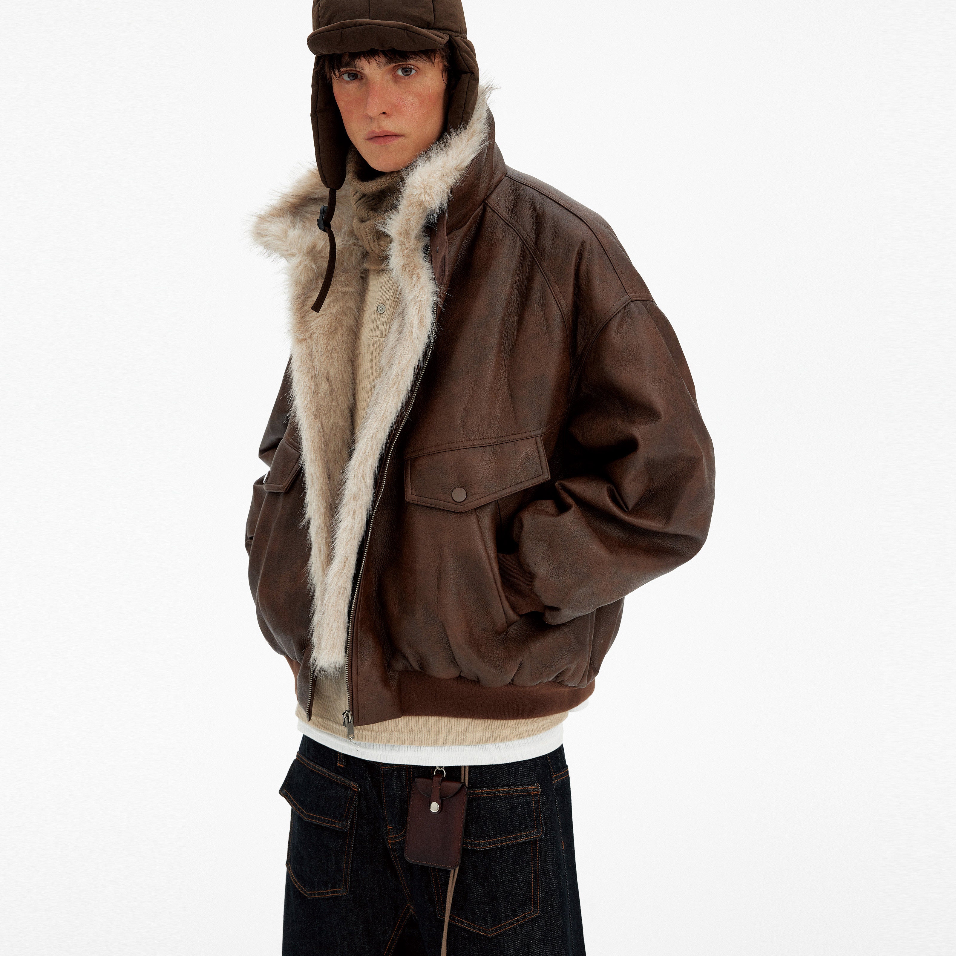 Fur Collar Patchwork PU Leather Jacket