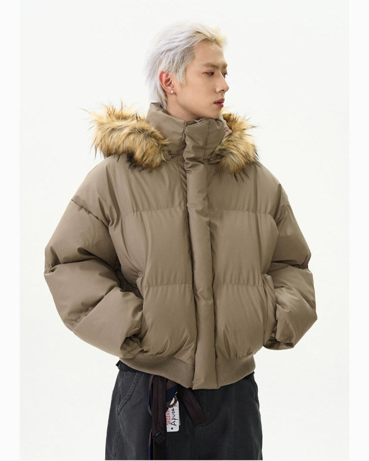 Soft PU Veneer Puffer Jacket Detachable Hood
