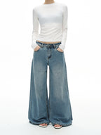 Vintage Washed Wide-Leg Flared Jeans