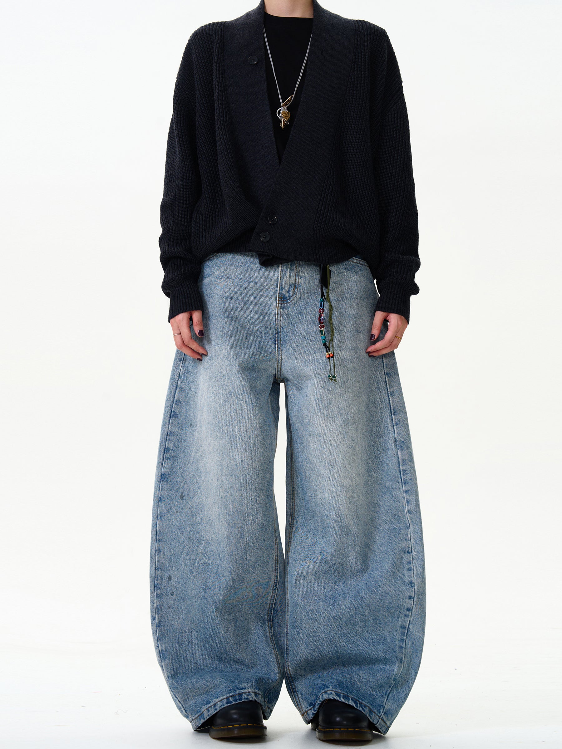 Wide-Leg Baggy Washed Blue Jeans