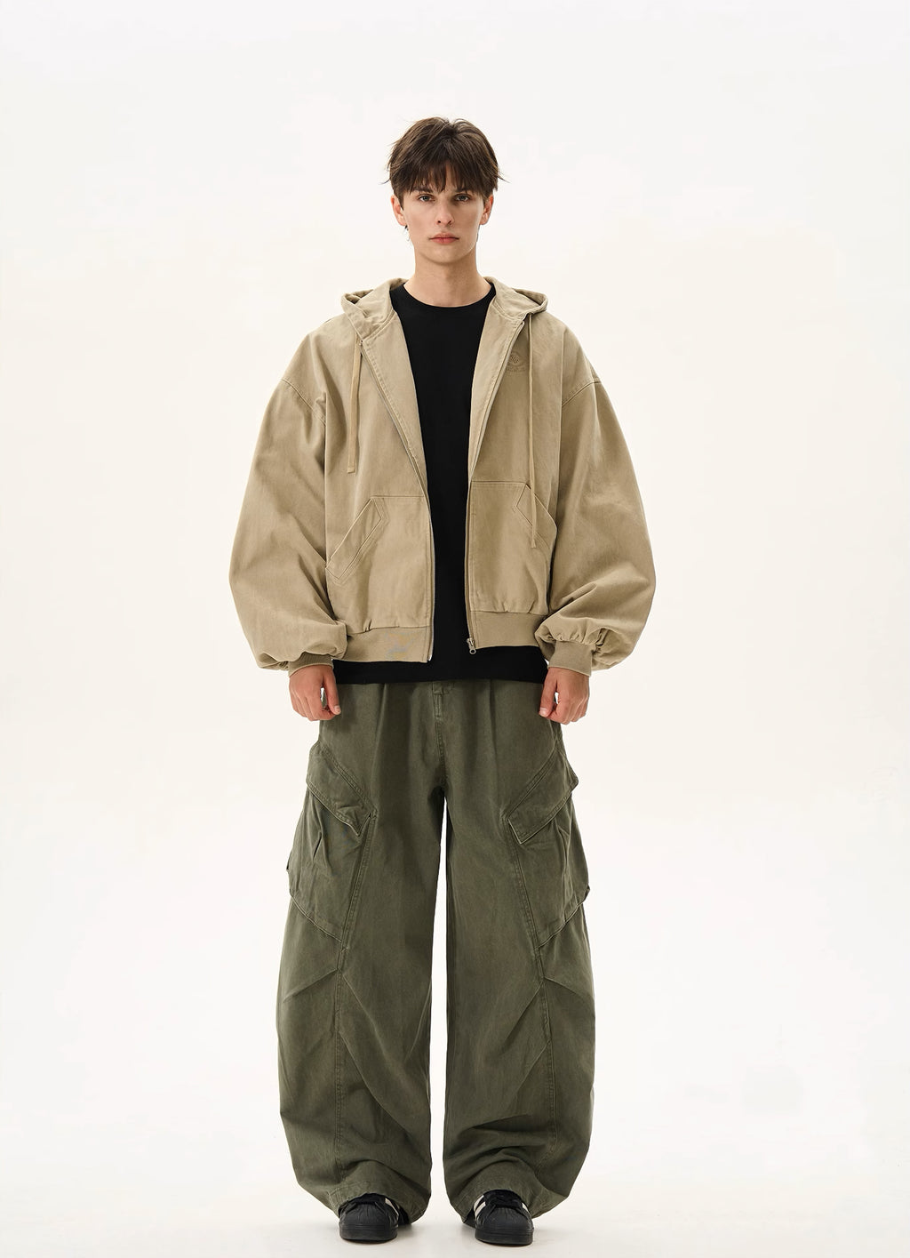 Silhouette Short Casual Boxy Washed Zip-Up Hoodie
