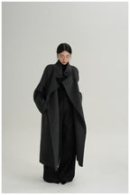 Premium Temperament Stand Collar Grey Long Coat
