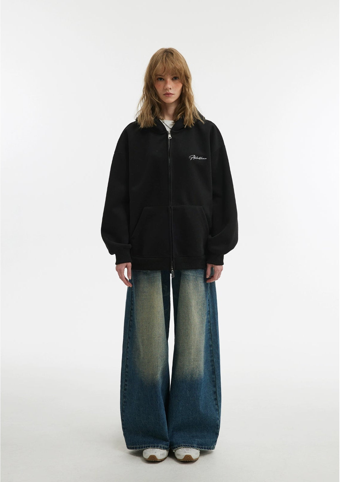 Unisex Soft Embroidered Double Zip Hoodie Jacket