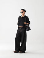 Black Basic Retro Wide-Leg Jeans