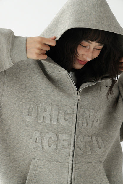 Embossed Set Hooded Zip Cardigan Sweatshirt Jacket + Athleisure Trousers