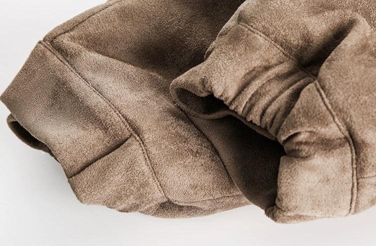 Short Solid Lapel Suede Jacket
