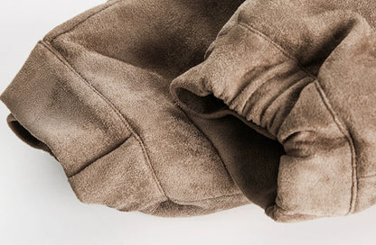 Short Solid Lapel Suede Jacket
