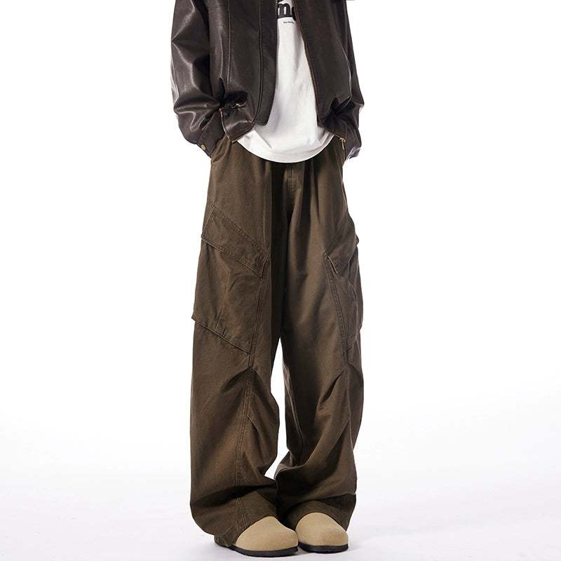 Multi-Pocket Straight-Leg Distressed Loose Wide-Leg Cargo Pants