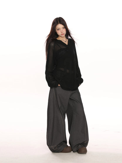 V-neck Cut-Out Knit Sweater Oversize