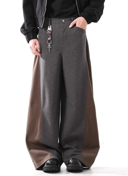 Retro Woolen Stitched Slacks Wide-Leg Pants