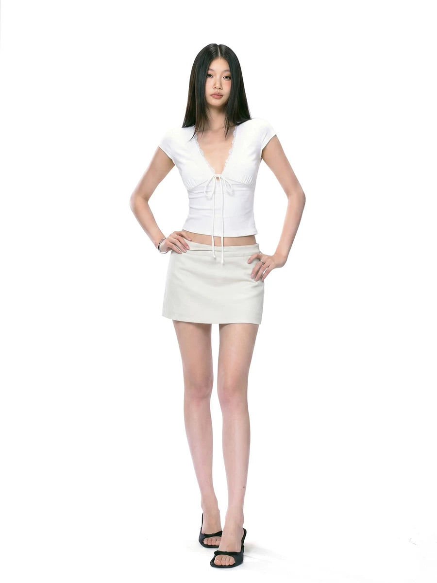 Bow-Front Fitted V-Neck Top