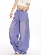 American Retro Distressed Letter Scimitar Wide-leg Sweatpants