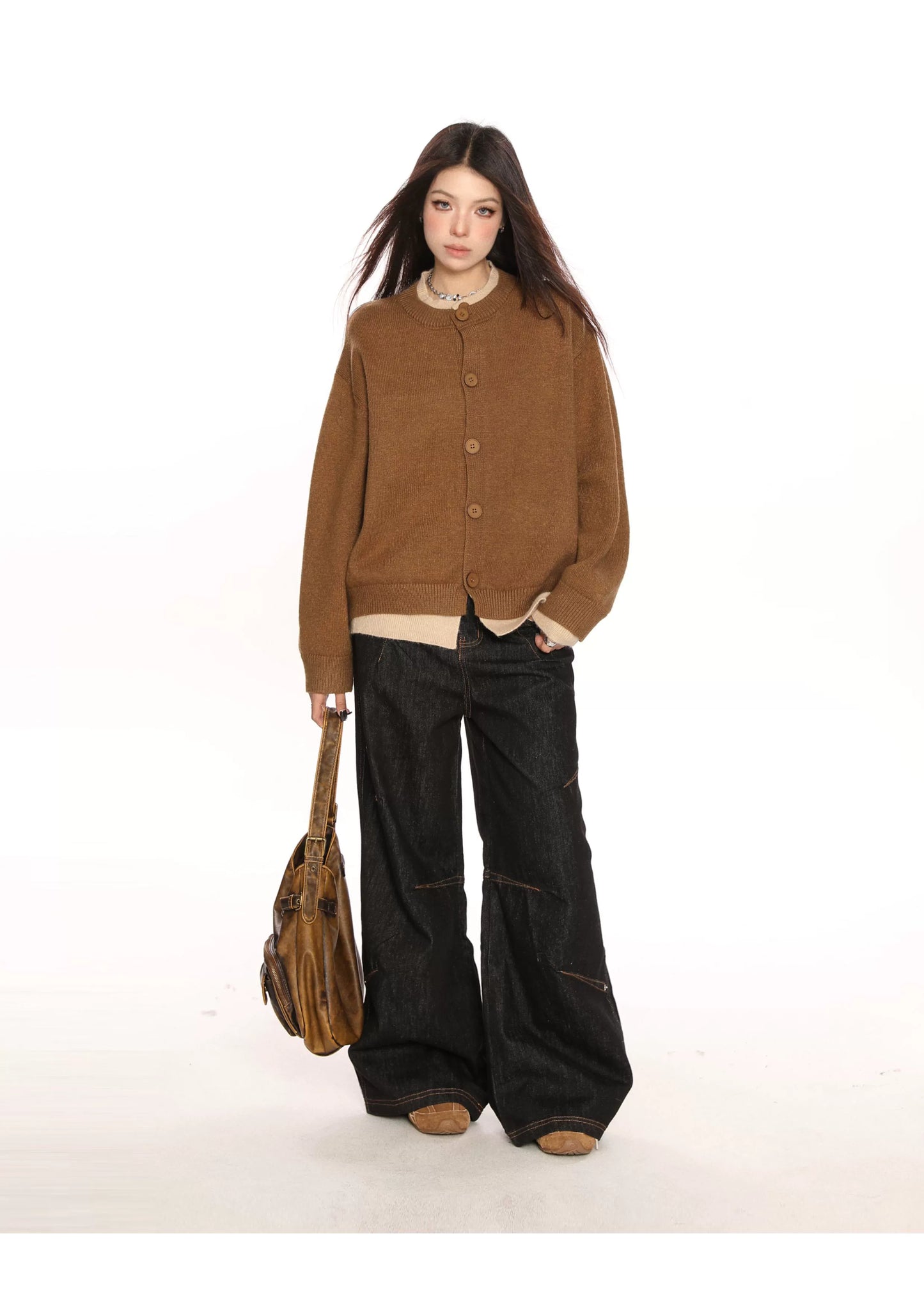 Contrast Fake Two Pieces Knit Sweater