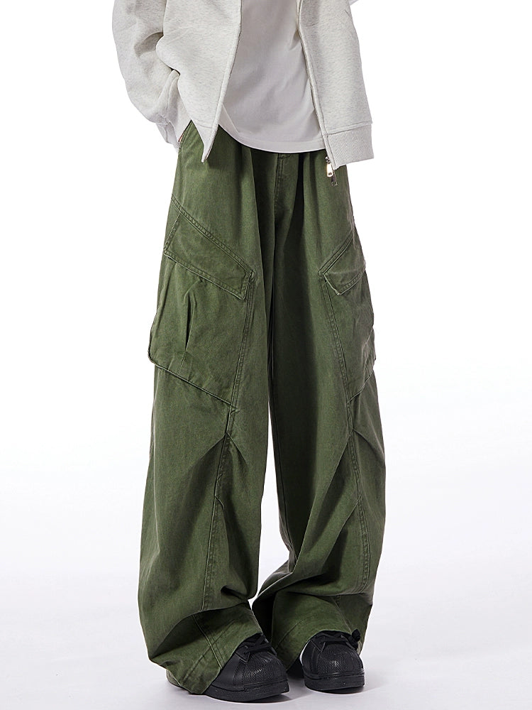 Multi-Pocket Straight-Leg Distressed Loose Wide-Leg Cargo Pants