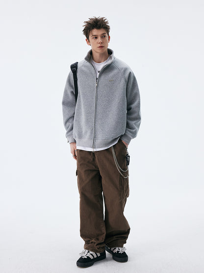 Stand Collar Zip Up Casual Cardigan