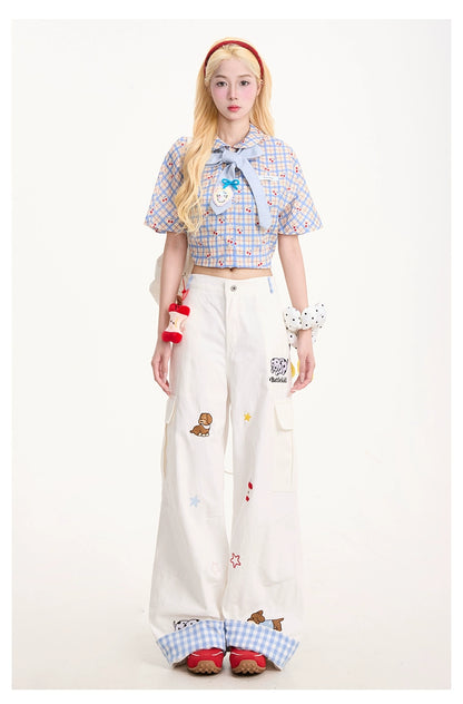 Apple Puppy Embroidered White Jeans