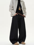 Vintage Straight Loose Denim Black Wide-Leg Jeans
