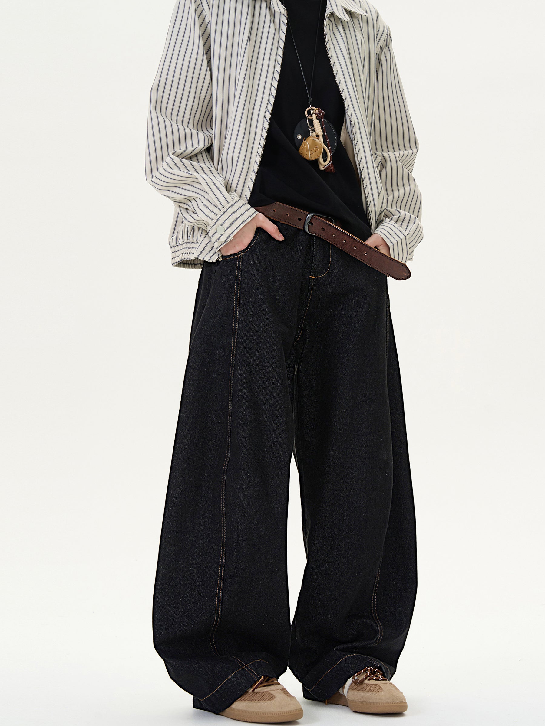 Vintage Straight Loose Denim Black Wide-Leg Jeans