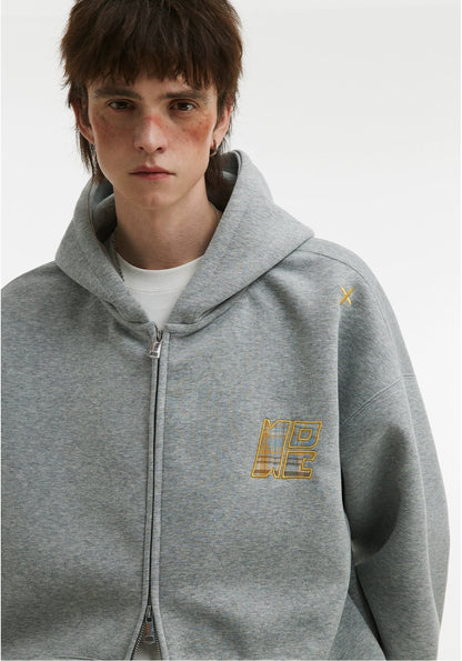 Embroidery Double Zipper Hoodie Jacket